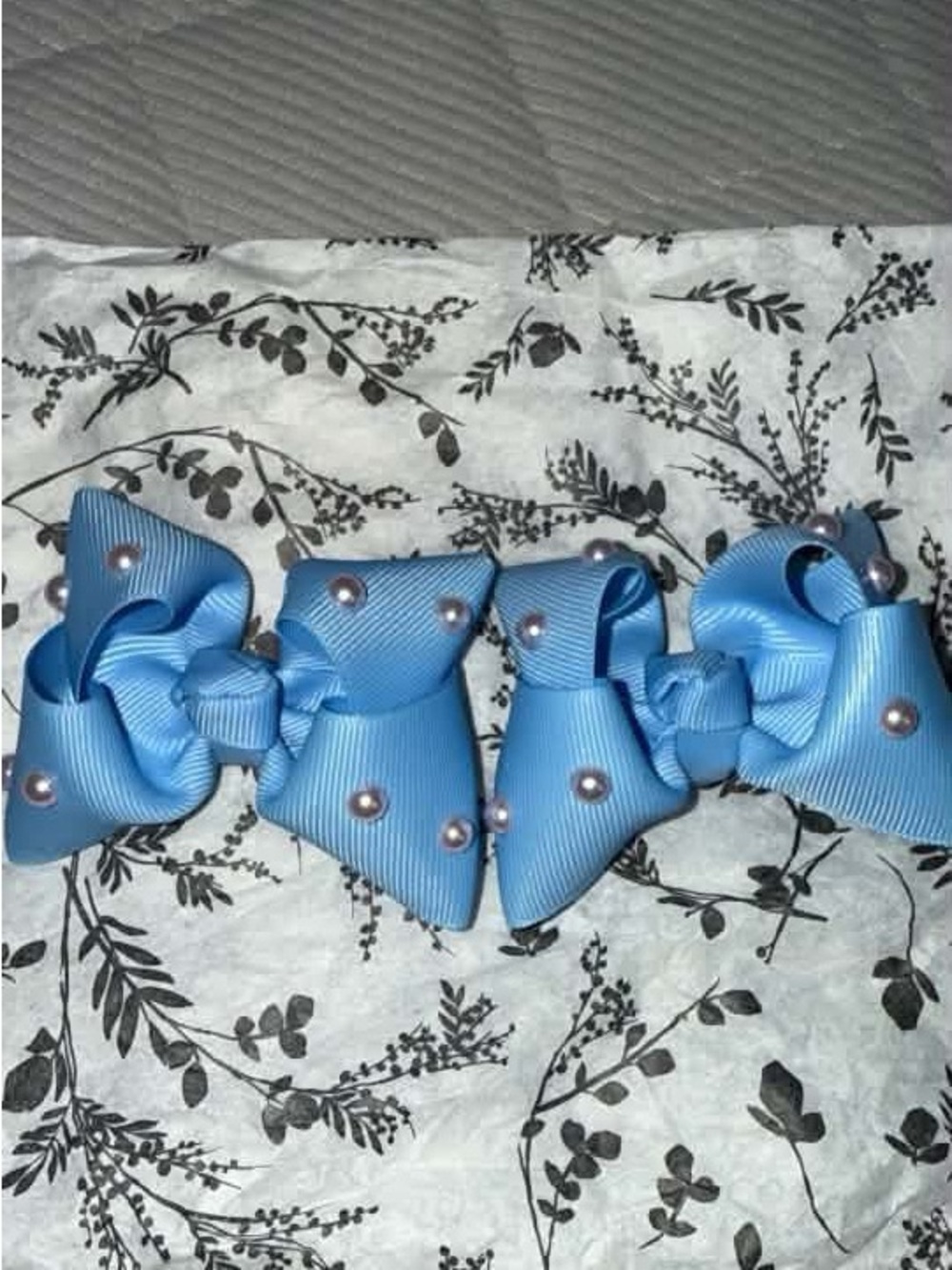 Light Blue Pearl-Studded Double Hair Bows for Kids